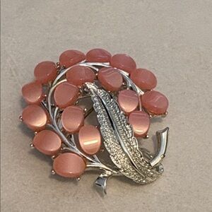 Vintage, silver tone, pink thermoset brooch